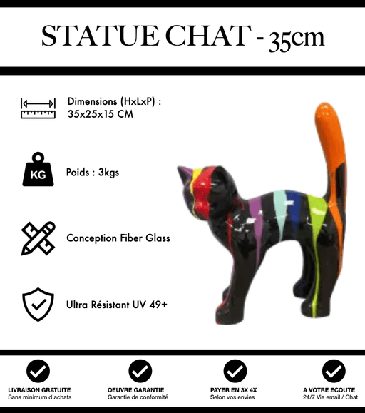 Sculpture Chat Resine 35cm Statue - Black Trash - MUZZANO