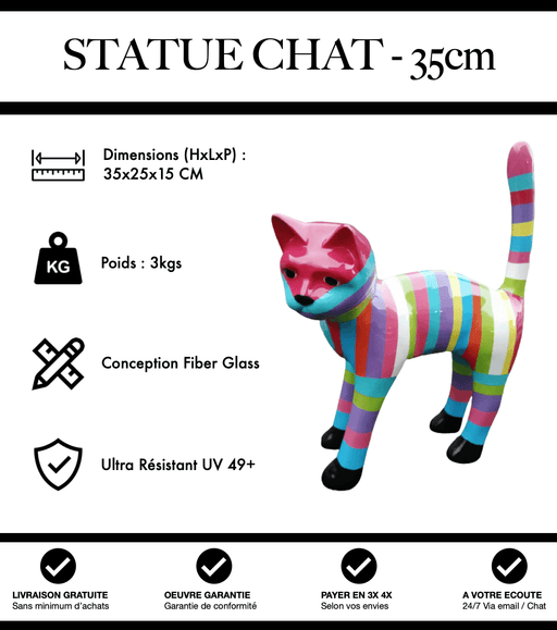Sculpture Chat Resine 35cm Statue - Multicolore - MUZZANO