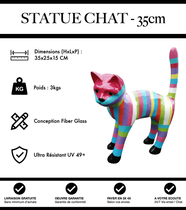 Sculpture Chat Resine 35cm Statue - Multicolore - MUZZANO