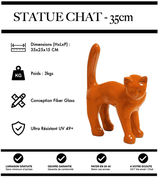 Sculpture Chat Resine 35cm Statue - ORANGE - MUZZANO