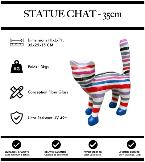 Sculpture Chat Resine 35cm Statue - Ruban - MUZZANO