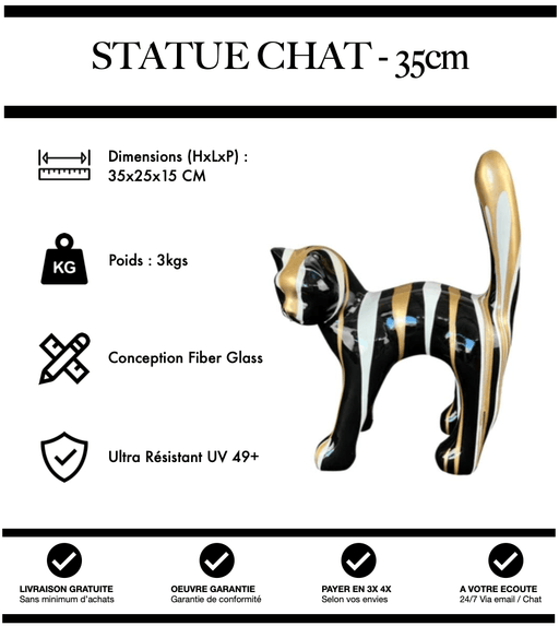 Sculpture Chat Resine 35cm Statue - Trio - MUZZANO