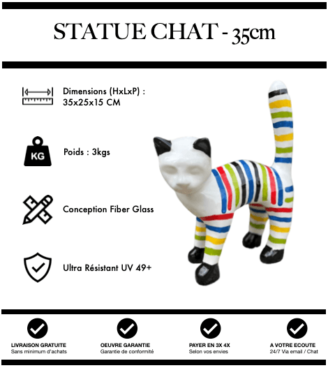 Sculpture Chat Resine 35cm Statue - Zebrage - MUZZANO