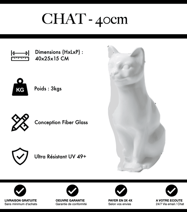 Sculpture Chat Resine 40cm Statue - Blanc - MUZZANO