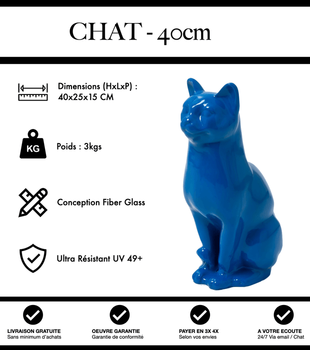 Sculpture Chat Resine 40cm Statue - Bleu Foncé - MUZZANO