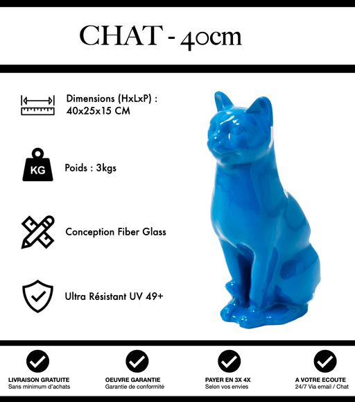 Sculpture Chat Resine 40cm Statue - Bleu - MUZZANO