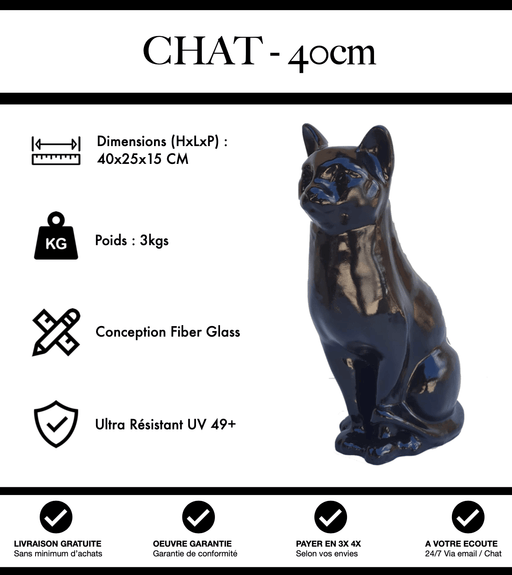 Sculpture Chat Resine 40cm Statue - Noir - MUZZANO