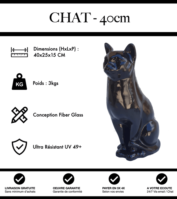 Sculpture Chat Resine 40cm Statue - Noir - MUZZANO