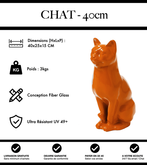 Sculpture Chat Resine 40cm Statue - Orange - MUZZANO