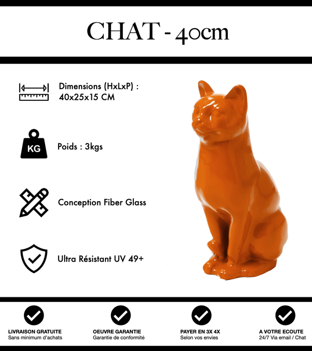 Sculpture Chat Resine 40cm Statue - Orange - MUZZANO