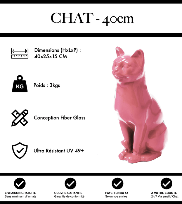 Sculpture Chat Resine 40cm Statue - Rose Pâle - MUZZANO