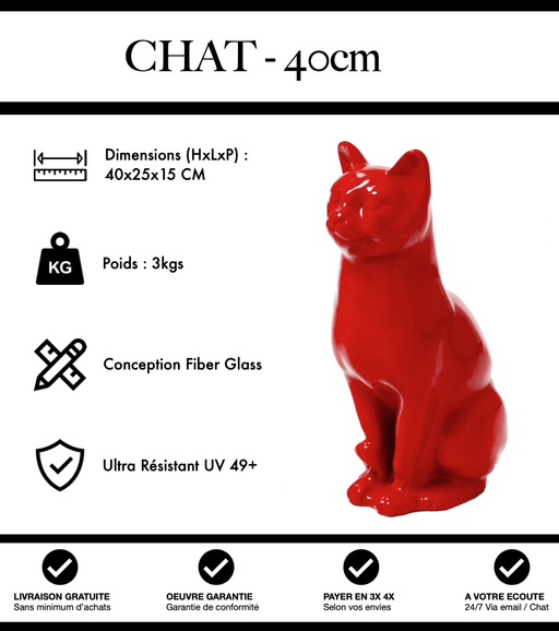 Sculpture Chat Resine 40cm Statue - Rouge - MUZZANO