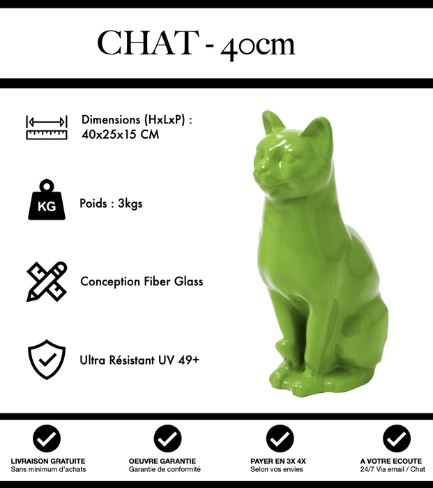 Sculpture Chat Resine 40cm Statue - Vert Clair - MUZZANO