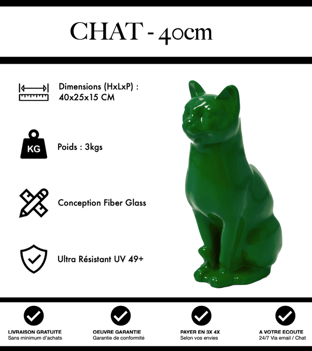 Sculpture Chat Resine 40cm Statue - Vert Foncé - MUZZANO