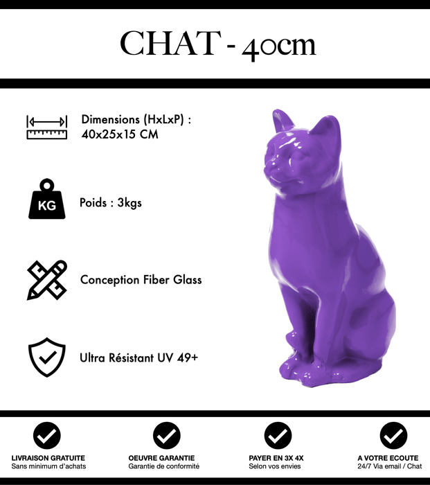 Sculpture Chat Resine 40cm Statue - Violet - MUZZANO