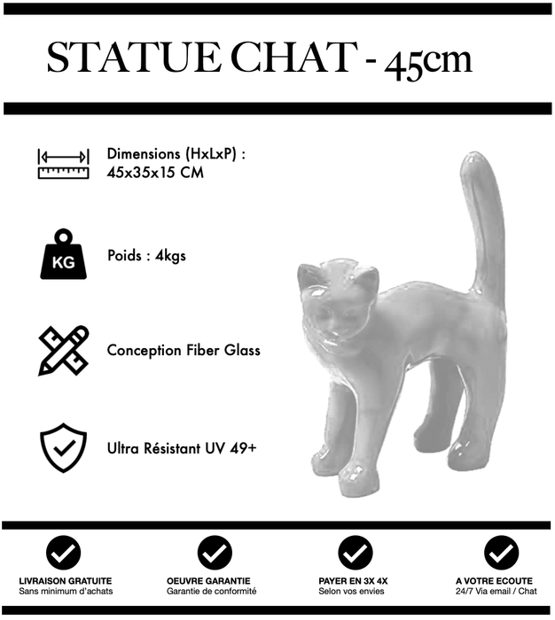Sculpture Chat Resine 45cm Statue - BLANC - MUZZANO