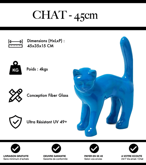 Sculpture Chat Resine 45cm Statue - Bleu - MUZZANO