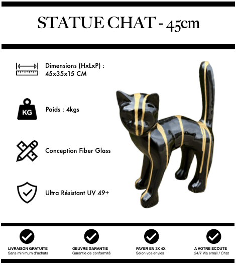 Sculpture Chat Resine 45cm Statue - Gold Trash - MUZZANO