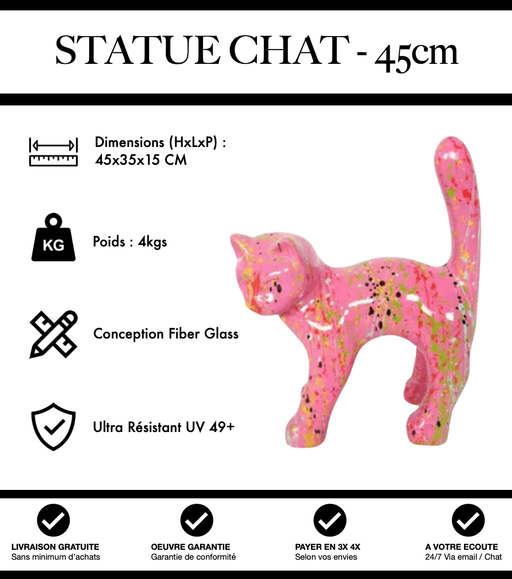 Sculpture Chat Resine 45cm Statue - Graffiti Rose - MUZZANO