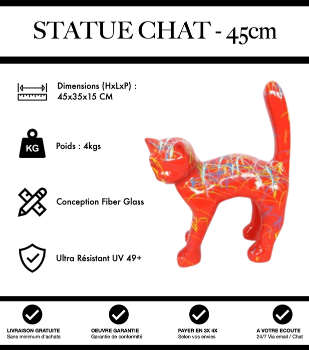 Sculpture Chat Resine 45cm Statue - Graffiti Rouge - MUZZANO