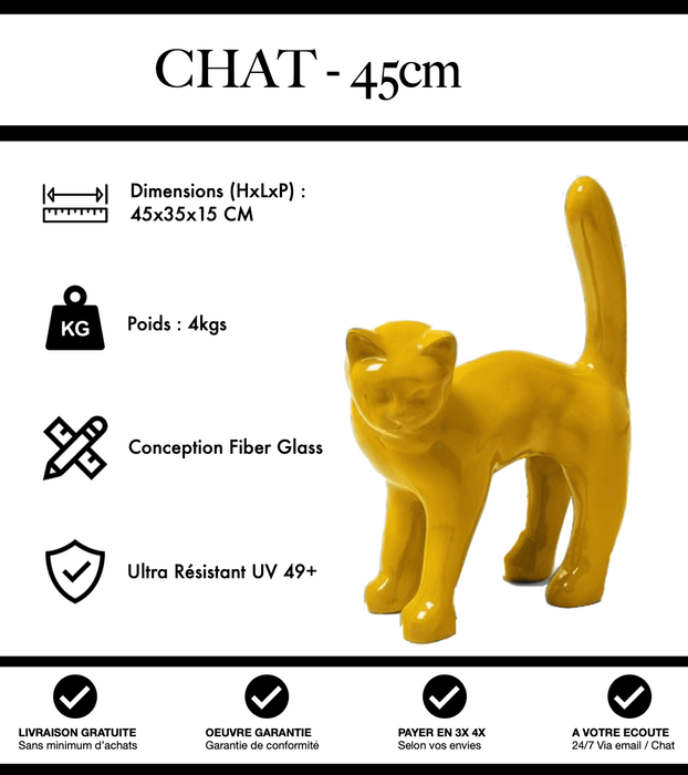 Sculpture Chat Resine 45cm Statue - Jaune - MUZZANO