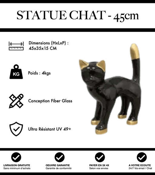 Sculpture Chat Resine 45cm Statue - Noir et Or - MUZZANO