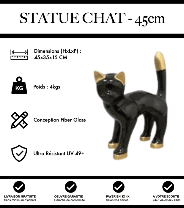 Sculpture Chat Resine 45cm Statue - Noir et Or - MUZZANO