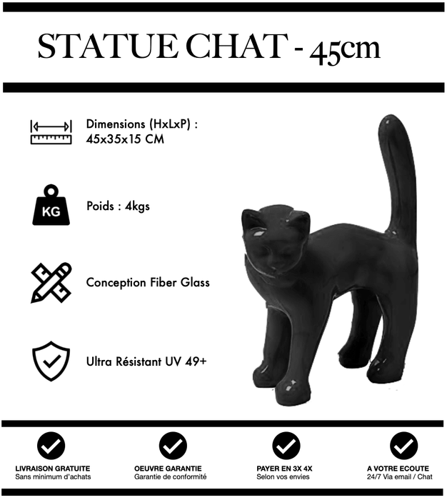 Sculpture Chat Resine 45cm Statue - NOIR - MUZZANO