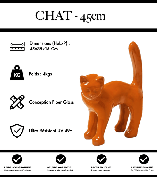 Sculpture Chat Resine 45cm Statue - Orange - MUZZANO