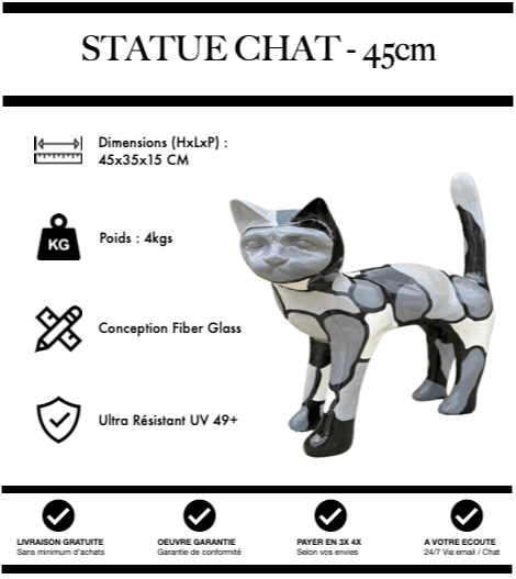 Sculpture Chat Resine 45cm Statue - Retro - MUZZANO