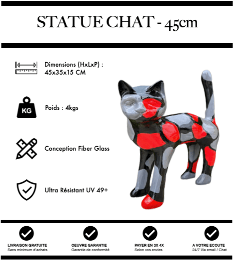 Sculpture Chat Resine 45cm Statue - Tache - MUZZANO