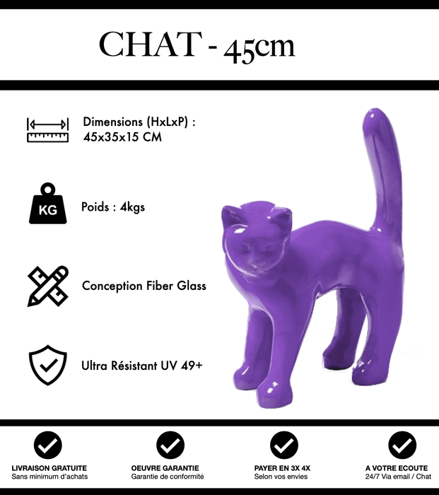 Sculpture Chat Resine 45cm Statue - Violet - MUZZANO