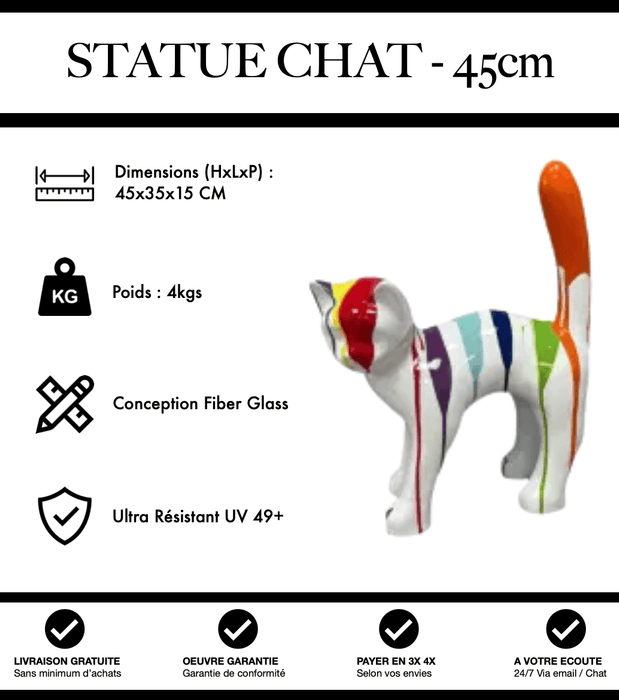 Sculpture Chat Resine 45cm Statue - White Trash - MUZZANO