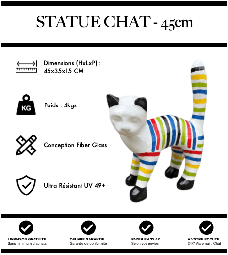 Sculpture Chat Resine 45cm Statue - Zebrage - MUZZANO