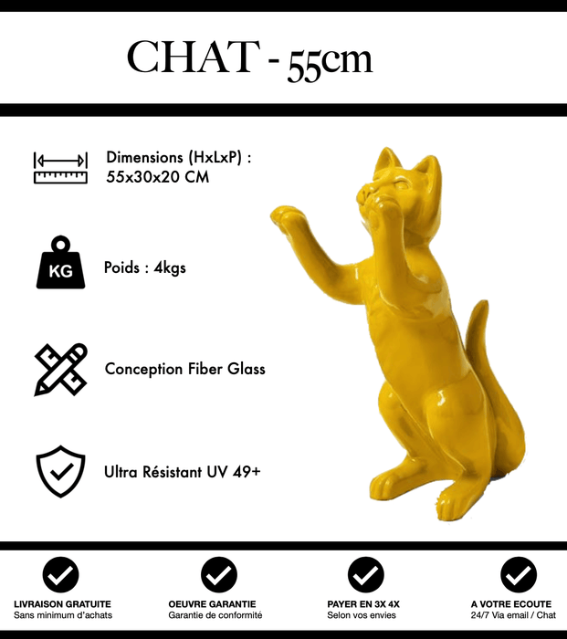 Sculpture Chat Resine 55cm Statue - Jaune - MUZZANO