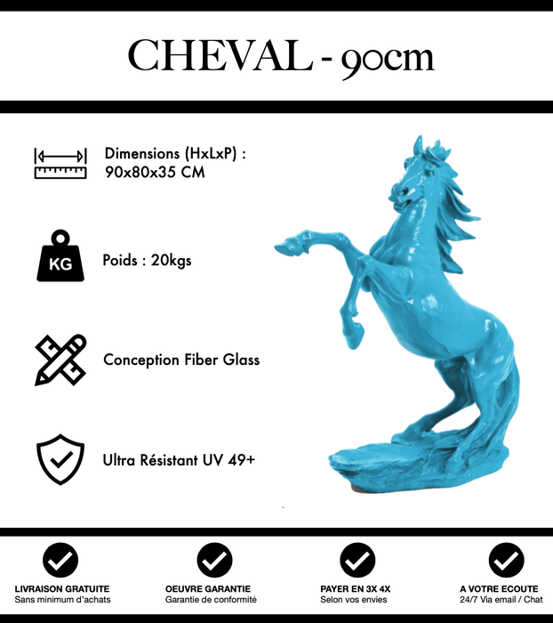 Sculpture Cheval Resine 90cm Statue - Bleu Clair - MUZZANO