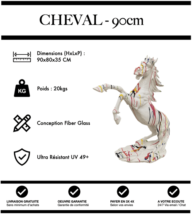 Sculpture Cheval Resine 90cm Statue - White Trash - MUZZANO