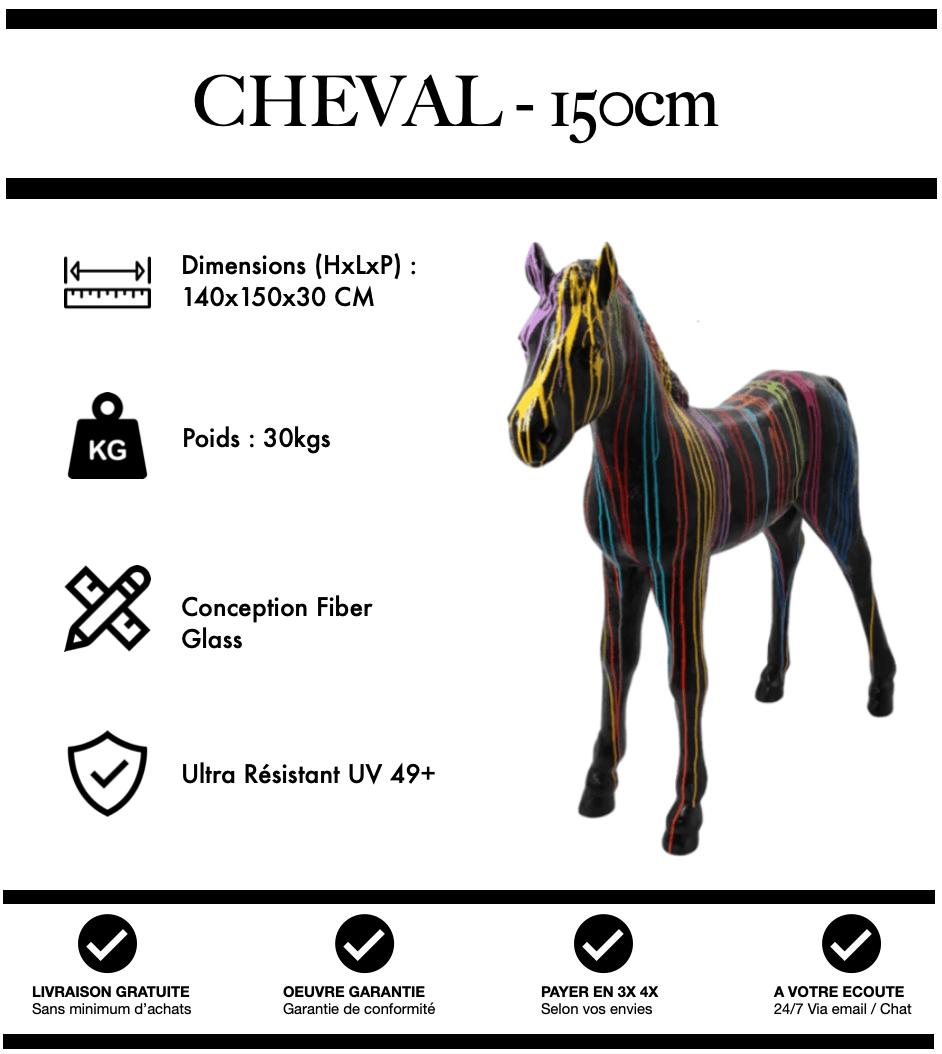Sculpture Cheval Resine XL 150cm Statue - Black Trash - MUZZANO