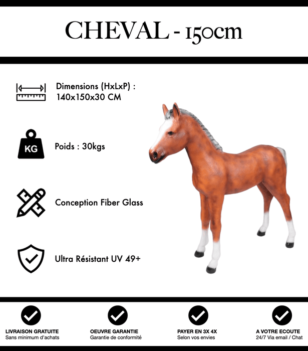 Sculpture Cheval Resine XL 150cm Statue - Marron Clair - MUZZANO