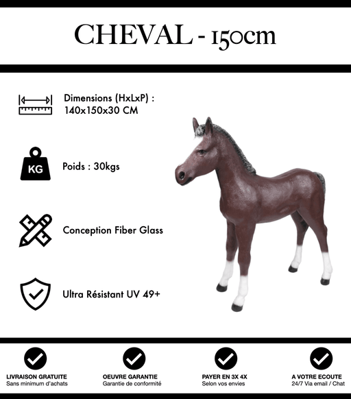 Sculpture Cheval Resine XL 150cm Statue - Marron Foncé - MUZZANO