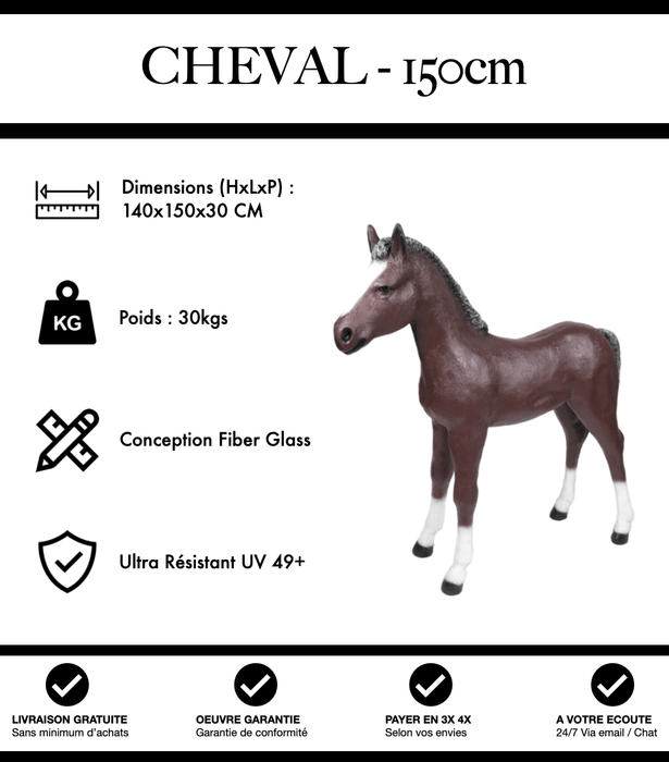 Sculpture Cheval Resine XL 150cm Statue - Marron Foncé - MUZZANO