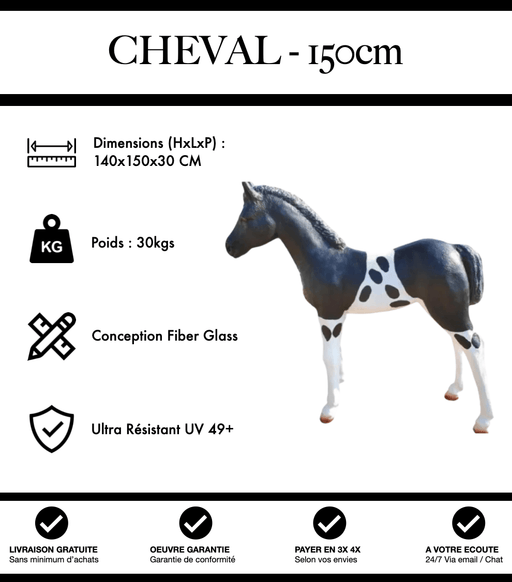 Sculpture Cheval Resine XL 150cm Statue - Noir et Blanc - MUZZANO