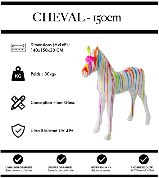 Sculpture Cheval Resine XL 150cm Statue - White Trash - MUZZANO