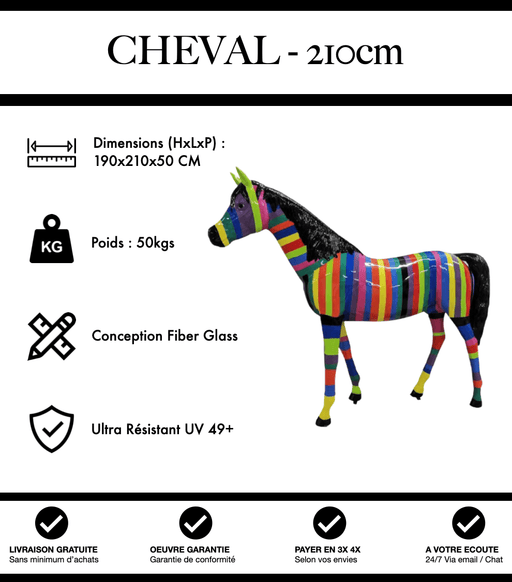 Sculpture Cheval Resine XXL 210cm Statue - Black Multicolore - MUZZANO