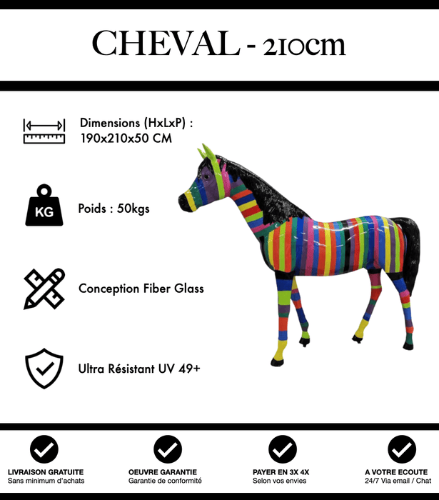 Sculpture Cheval Resine XXL 210cm Statue - Black Multicolore - MUZZANO