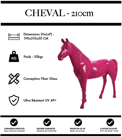 Sculpture Cheval Resine XXL 210cm Statue - ROSE - MUZZANO