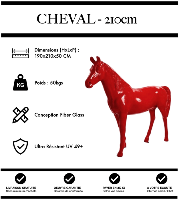 Sculpture Cheval Resine XXL 210cm Statue - Rouge - MUZZANO