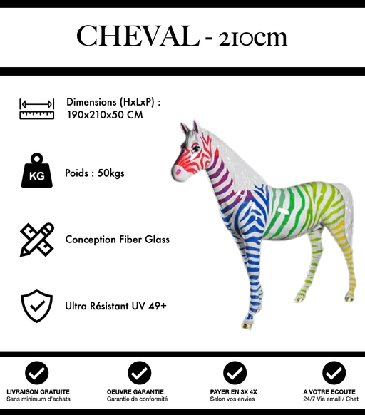 Sculpture Cheval Resine XXL 210cm Statue - White Multicolore - MUZZANO