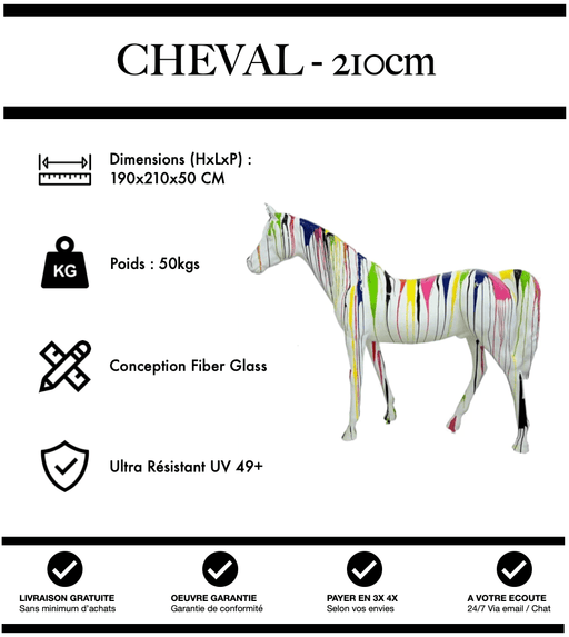 Sculpture Cheval Resine XXL 210cm Statue - White Trash - MUZZANO