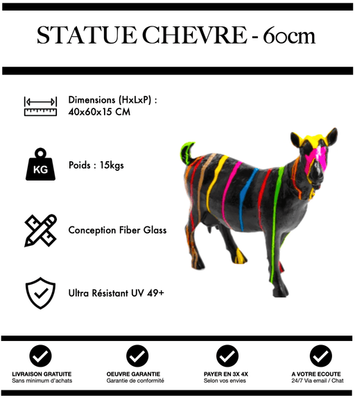 Sculpture Chèvre Resine 60cm Statue - Black Trash - MUZZANO